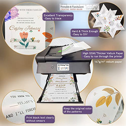 Thick Translucent Printable Vellum Paper 8.5 x 11, Oplymio 42 Sheets 167GSM | Smooth Heavy Weight Vellum Paper for Invitations, Embossing, Cardmaking, Crafts, Wedding Vellum Jackets, Overlays