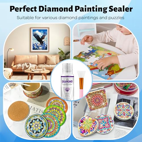 Diamond Painting Sealer Kits 240ML with 2 Silicone Brushes,2 Pack Diamond Art Glue Sealer,Diamond Painting Glue Glossy Finish Accessories,Permanent for Gem Painting,Puzzles,Coaster.(8OZ) - color: J002-diamond sealer 240ML