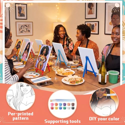 Blosssound 10 Set Pre Printed Canvas Pre Drawn Canvas Painting with Easel Kits 5" x 7" Outline Painting Panels for Beginners, DIY Craft Project, Party Favor, Home Decors(Curvy Goddesses) - style: Curvy Goddesses