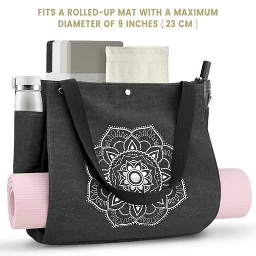 Gonex Yoga Mat Bag For Women Canvas Tote Pilates Gym Bag With Mat Carrier - color: Black, size: Large(17.7×6.1×15.3inch)