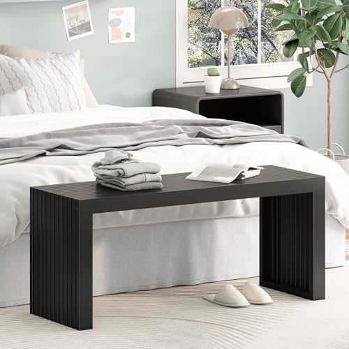 Bamboo Dining Bench, 35'' Slatted Design Entryway Bench, Black - color: Black, size: 35in
