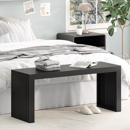 Bamboo Dining Bench, 35'' Slatted Design Entryway Bench, Black - color: Black, size: 35in