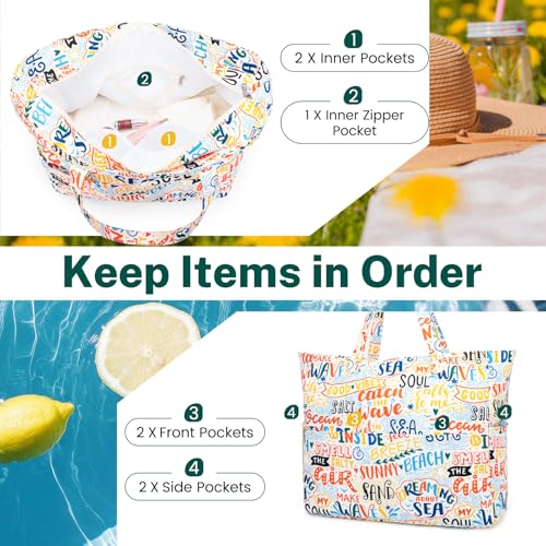 Iioscre Beach Bag for Women, Causal Hobo Handbags with Zipper Inner Pocket - color: Multi