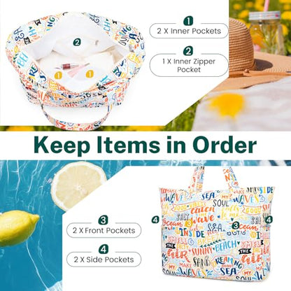 Iioscre Beach Bag for Women, Causal Hobo Handbags with Zipper Inner Pocket - color: Multi