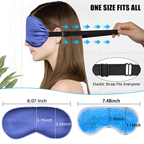 Cooling Sleep Mask w/Gel Eye Mask, Silk Eye Mask for Sleeping, Heated Eye Masks, Blindfold Eye Cover Sleeping Mask for Home Office Travel, Gifts for Men Women, Stocking Stuffers (Blue) - color: Blue