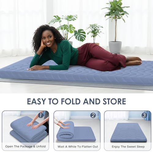 SCHNAUZER HOME Japanese Floor Mattress Futon Mattress Twin 3.5" Thick Blue - color: Blue, size: Twin( 80 x 39 )