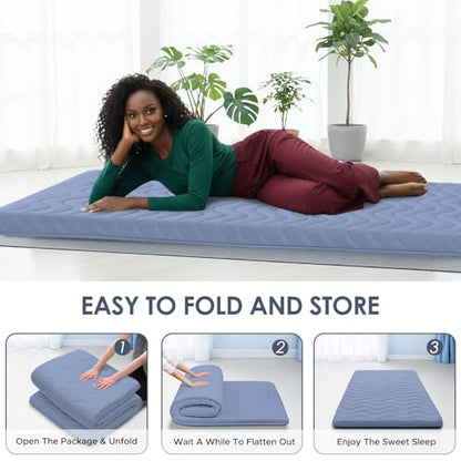 SCHNAUZER HOME Japanese Floor Mattress Futon Mattress Twin 3.5" Thick Blue - color: Blue, size: Twin( 80 x 39 )