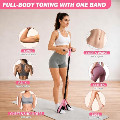 Pedal Resistance Band with Handles, 6-Tubes Natural Rubber Exercise Band - color: Upgraded-Black Pink