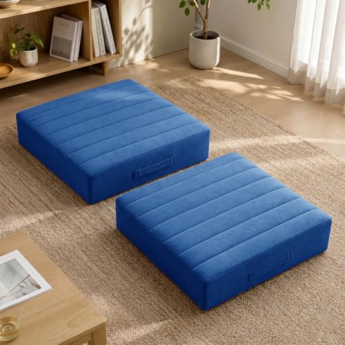 JKMAX 2 Pcs High Density Foam Floor Pillow - Upgraded Large Pillows Seating for Adults - Outdoor Floor Cushion with Soft Tufted Cover - Yoga Pillows for Sitting On Floor - 22 Inch Navy Blue - color: Navy Blue, size: 2 Counts