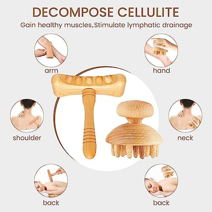 Meifuly 13 in 1 Wood Therapy Massage Tools with Luxury Storage Shelf, Complete Maderotherapia Wooden Massager Kit for Body Shaping, Lymphatic Drainage, Muscle Pain Relief, Anti-Cellulite