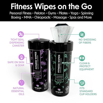 Wipex Fitness Equipment Wipes | Clean Gym Equipment, Yoga Mats, Peloton Bike Cleaner, Exercise Machine Wipes | Lemongrass, Eucalyptus, 75 Ct Canister - size: 75 Count (Pack of 1)