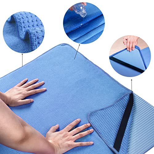POLYTE Microfiber Non Slip Yoga Mat Towel, Secure Elastic Straps, 24x72 in - color: Blue