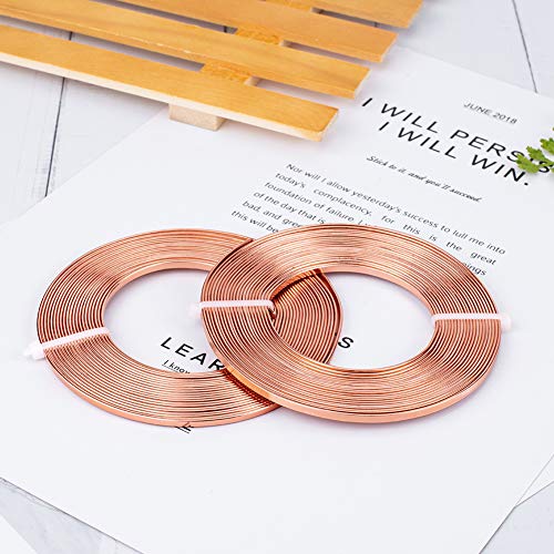 BENECREAT 32 Feet 2 Rolls 3mm Wide Flat Jewelry Craft Wire 18 Gauge Aluminum Wire for Bezel, Sculpting, Armature, Jewelry Making - Copper - color: Copper, size: 3mm