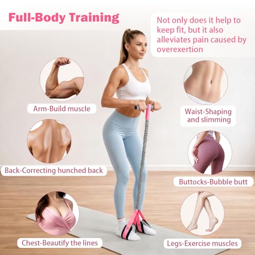 Pedal Resistance Band with Handles, 6-Tubes Natural Rubber Exercise Band - color: Upgraded-Grey Pink