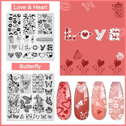 Biutee Nail Stamping Plates Set 15PCS Nail Stamping Kit with Nail Art Stamper & Scraper Nail Stamp Template Kit Lace Flower Butterfly Animal Pattern Nail Art Stencils for Manicure Salon Home DIY - color: 15 Piece Set