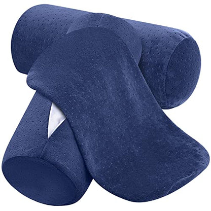 Remerry 2 Pcs 17 x 7 Inches Velvet Neck Roll Pillow Cover with Zipper, Soft Bolster Pillowcases for Cylindrical Pillow (Cover Only, Bolster Not Included)(Navy Blue) - color: Navy Blue, size: 17 x 7 Inches