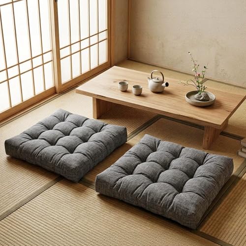 Large Square Floor Cushions Set of 2, 22 x 22 Inch with Non-Slip Bottom, Memory Foam Floor Pillow for Sitting, Meditation & Yoga, Soft Supportive Floor Seating Cushion for Adults & Kids (2, Dark Grey) - color: Dark Grey