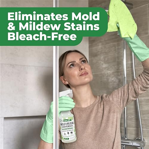 Mighty Mint Mold & Mildew Stain Remover Spray, Rapid Clean for Bathroom, Kitchen, Hard Water, Outdoors, Natural Peppermint Scent, 16oz