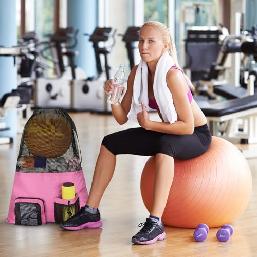 NATURAL STYLE Mesh Drawstring Gym Swim Beach bag, Large Waterproof Pool Sports Backpack for Swimming Gear Workout Yoga Travel - color: Pink