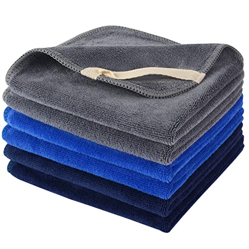 SINLAND Microfiber Facial Cloths Fast Drying Washcloth 12inch x 12inch (6pack, Blue+Navy Blue+Grey) - color: Blue+navy Blue+grey, size: 1 Count (Pack of 6)