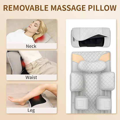 Full Body Massage Mat with Heat,Back Massage Pad with Movable Shiatsu Neck Massager for Bed Sofa,3D Airbags Body Stretching & Lumbar Traction,Portable & Foldable,Gifts for Men Women