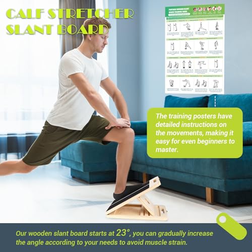 Slant Board Calf Stretching, 300 LBS Capacity Portable Wooden Incline Board