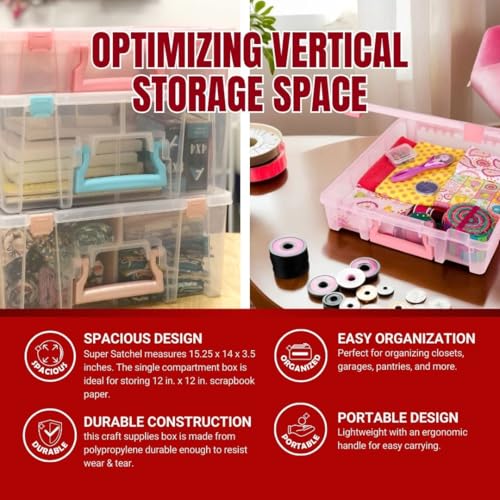 ArtBin 6955RK Super Satchel 1-Compartment Box, Art & Craft Organizer, 1-Pack, Translucent Blush - color: Blush