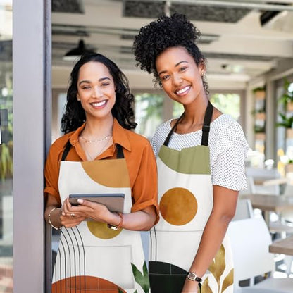 Apron with Pockets, 32x28 inch, 2 Pack, Orange Green | Boho Sun Mid Century Adjustable Bib with Pockets for Women Men Couple Lovers Chef Home Baking Gardening - color: Orange Green