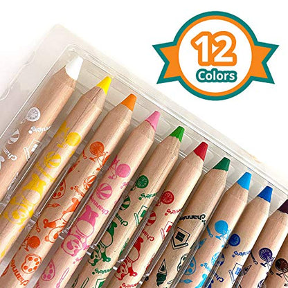 Channie's 3 in 1 Water Soluble Crayons for Kids: Wax Crayons, Color Pencils & Water Color, With Free Paint Brush & Sharpener, Paint on Any Smooth Surface, 12 Color Set