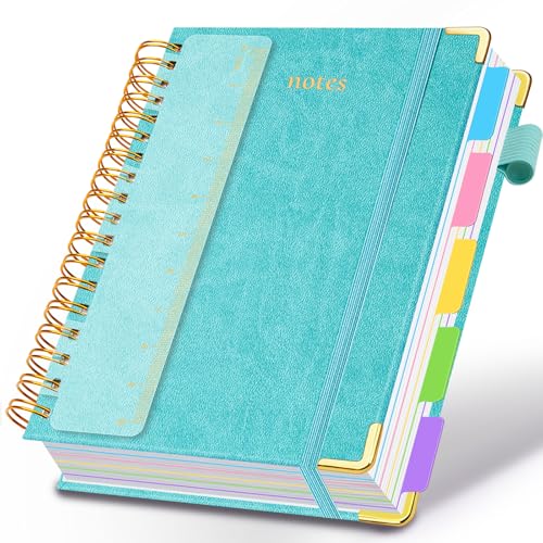 Hardcover Spiral Notebook 8.5"x11" Journal Notebook with Tabs and Removable Dividers 300 Pages 5 Subject Notebook College Ruled, Faux Leather Spiral Bound Notebook for Women School Work(Blue) - color: Blue, size: 8.5"x11"(A4)