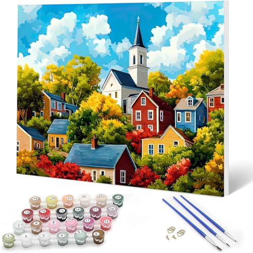 Auremi Castle Framed Paint by Number for Adults,DIY Landscape Painting by Number Kits on Canvas Acrylic Oil Painting Kits for Adults Paint by Number Kits for Home Decor 20x30cm - color: Paint by number 001