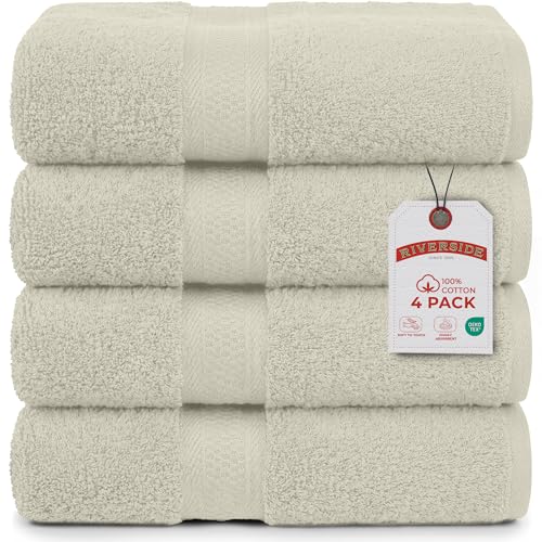 RIVERSIDE 4 Pack Luxury Large Bath Towels, 27x54 Inches, 600 GSM, Cream | 100% Cotton, Larger & Lightweight Towels for Shower & Bathroom, Highly Absorbent & Quick-Dry, Perfect for Daily Use - color: Cannoli Cream, size: Bath Towels - 4 Pack