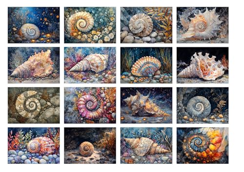 Decoupage Paper Pack (35 Sheets 6"x8") Spiral Shells Collection ~ Intricately Painted Underwater Snail and Conch Shells in Dreamy Ocean Landscapes, Rich in Detail, Texture, and Marine Color - color: eight