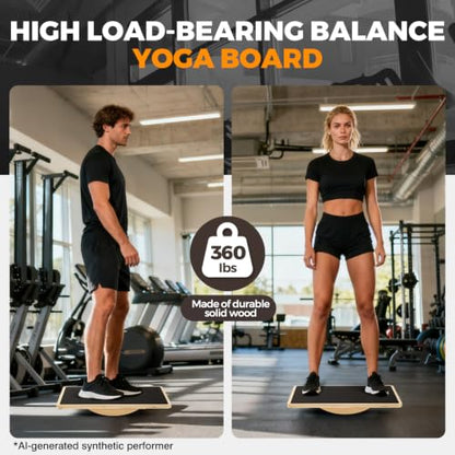 Wooden Rocker Balance Board for Adults Anti-Slip 350LBS Balance Trainer for Standing Desk, Physical Therapy & Core Strength – Durable Wooden Rocker Board for Office & Rehab - size: 180 degrees