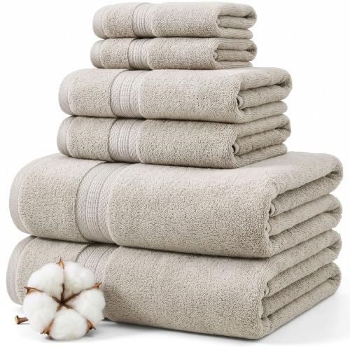 Modern Threads 6-Piece Rayon from Bamboo & Cotton Blend Towel Set - Ultra Soft & Absorbent, Taupe - color: Taupe