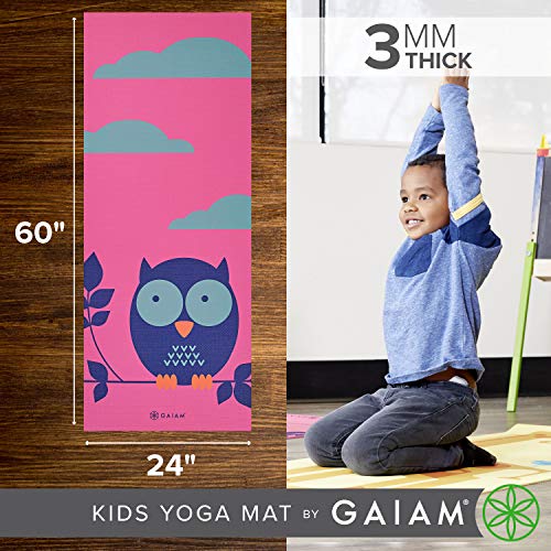 Gaiam Kids Printed Yoga Mat, Non-Toxic, Fun Design, 3mm - color: Owl