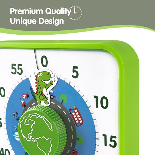 TWENTY5 SEVEN Countdown Timer 7.5 inch, 60 Minute 1 Hour Visual Timer for Classroom Teaching Tool Office Meeting, Mechanical Countdown Clock for Kids Exam Time Management Magnetic, Green Dinosaur - color: Green Dino