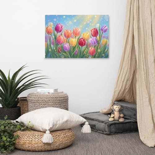 Diamond Art Painting Kits for Adults, Colorful Tulip Flower Full Drill Diamond Dots Paintings for Beginners, Round Floral 5D Paint with Diamonds Pictures Gem Art Painting Kits DIY Crafts 16x12 In - color: Tulip