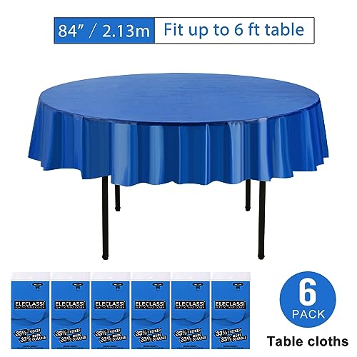 Eleclassi Royal Blue 6 Pack Premium Round Disposable Plastic Tablecloth - 84 Inch Round Plastic Table Cloths for Parties Disposable Tablecloth - Round Plastic Tablecloth - Royal Blue Round Tablecloth - color: Royal Blue