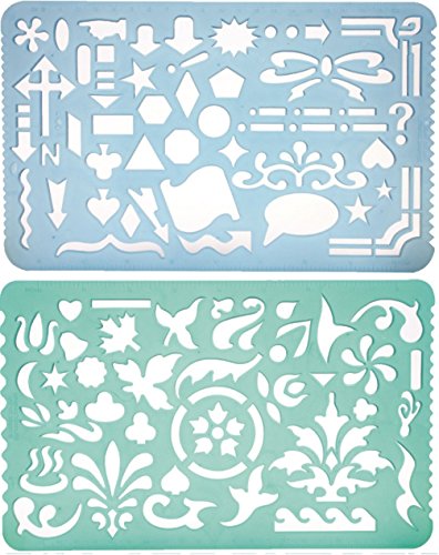 Set of 2 Plastic Stencil Art Templates Drafting Ruler with Various Cut Out Designs for Art and Craft Projects, Artistic Drawing, Tracing, Painting - Ideal for Professionals, Students and Kids