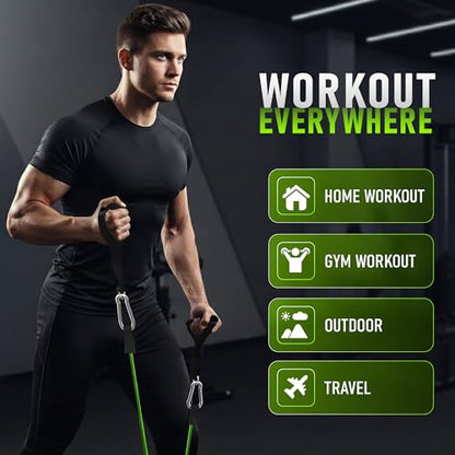 Resistance Bands with Handles Set of 5 (10–50 lbs), Home Gym Workout Kit