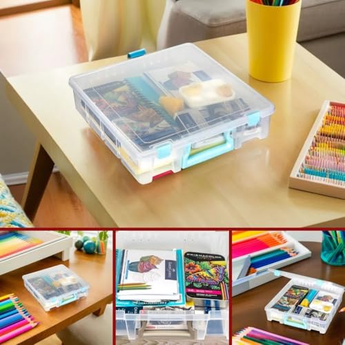 ArtBin Super Satchel 1-Compartment Craft Storage Box, Clear | One Open Compartment, 15.2 x 8 x 6.2 Inches, Secure Latches, Stackable, Clear Durable Polypropylene - color: Aqua Accents