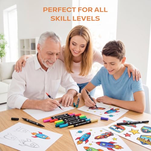 100 Watercolor Markers Set | Water Color Pens with Brush & Fineliner, Water-Based Art Markers | Dual Tip Markers for Adult Coloring, Lettering, Calligraphy, Sketching, Journaling & Illustration - color: Black