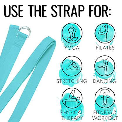 TECEUM 2 IN 1 Yoga & Mat Strap for Stretching – Cotton – 6/8/10 ft - color: Blue, size: 8 ft