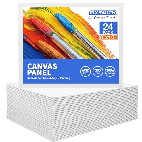 FIXSMITH Canvas Boards for Painting 8x10 Inch, Super Value 24 Pack Paint Canvases, White Blank Canvas Panels, 100% Cotton Primed, Painting Art Supplies - size: 8"×10"