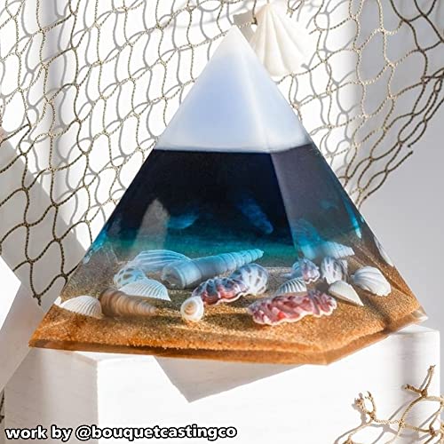 RESINWORLD Super Large Clear Silicone Pyramid Molds for Resin, 2Pcs Inner Pyramid Silicone Molds + 1Pcs Plastic Frame, Shiny Resin Mold for Chakra Orgonite Orgone DIY