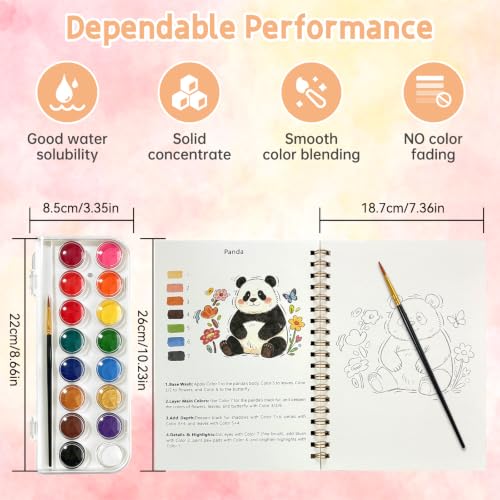 Watercolor Workbook, 16 Colors Watercolor Books Paint Set for Adults Teens | Watercolor Book for Beginners,Creative Exploration Coloring Book Set for Gifting to Creativity and Joy - color: Animals Theme