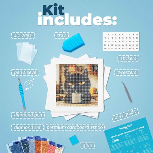 LuwoArte 6 Pack Diamond Painting Kits for Adults – Naughty Cats-Themed Diamond Art Kits–DIY Full Drill Paint Gem Art for Adults – Brilliant 5D Diamond Painting Kit – Relaxing Craft for Home Wall Décor - color: Naughty Cats