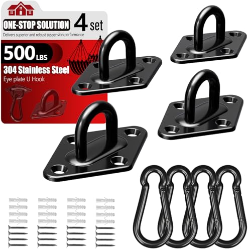 sprookber 304 Stainless Steel Pad Eye Snap Hook, M5 Ceiling Hook 500Lb,8Pcs | Hanging Kit with Screws for Hammock Chair Swing, Yoga Gym Equipment, Sun Shade Sail, Plant Hangers & Marine Boat Hardware - size: 2 Inch, style: Black Rhombus