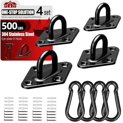 sprookber 304 Stainless Steel Pad Eye Snap Hook, M5 Ceiling Hook 500Lb,8Pcs | Hanging Kit with Screws for Hammock Chair Swing, Yoga Gym Equipment, Sun Shade Sail, Plant Hangers & Marine Boat Hardware - size: 2 Inch, style: Black Rhombus